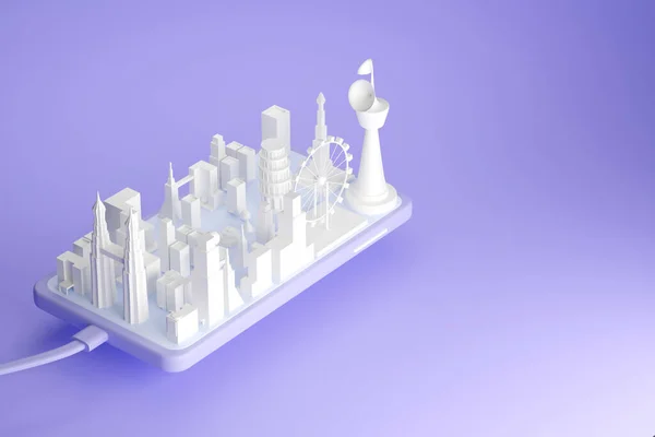 Isometrische Smart City Und Technologie Netzwerk Auf Dem Smartphone Illustration — Stockfoto