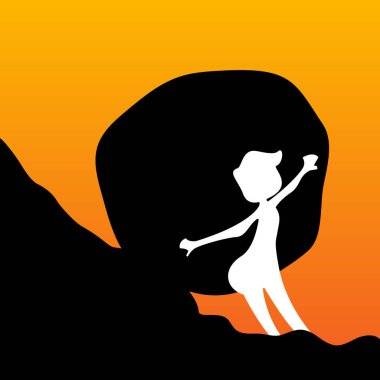 İnsan silueti taşı tepeye doğru itiyor. Sıkı çalış ve başarılı bir konsept.