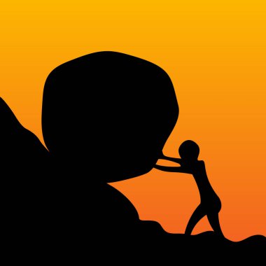 İnsan silueti taşı tepeye doğru itiyor. Sıkı çalış ve başarılı bir konsept.