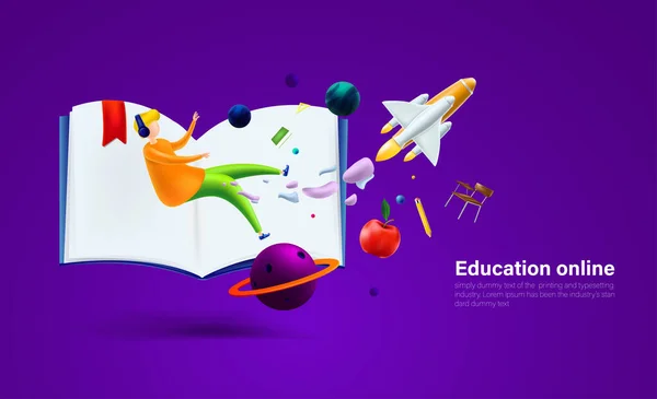 Onderwijs Online Concept Slimme Leertechnologie Vector Illustratie Stye — Stockvector