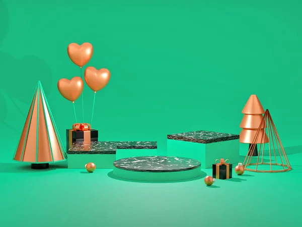 表彰台とスタンド製品設計 メリークリスマスと幸せな新年のコンセプト 3Dレンダリング — ストック写真