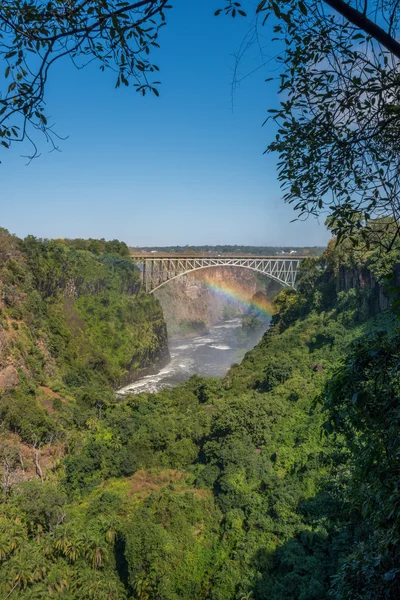 Duhový přechod rokle pod mostem Victoria Falls — Stock fotografie