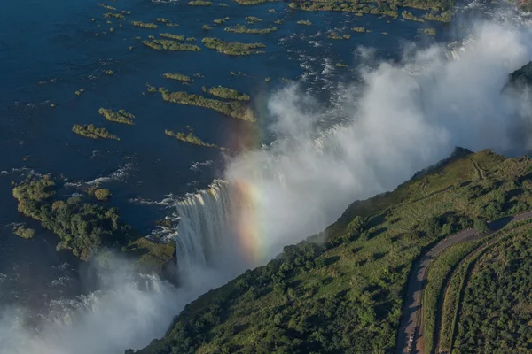 Letecký pohled na Victoria Falls a rainbow — Stock fotografie