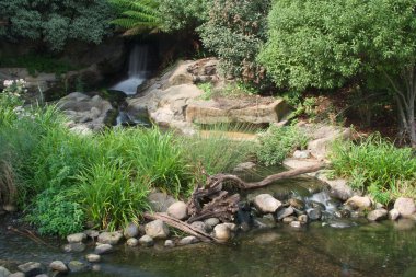 bulanık şelale ve güneşli kayalık akarsu