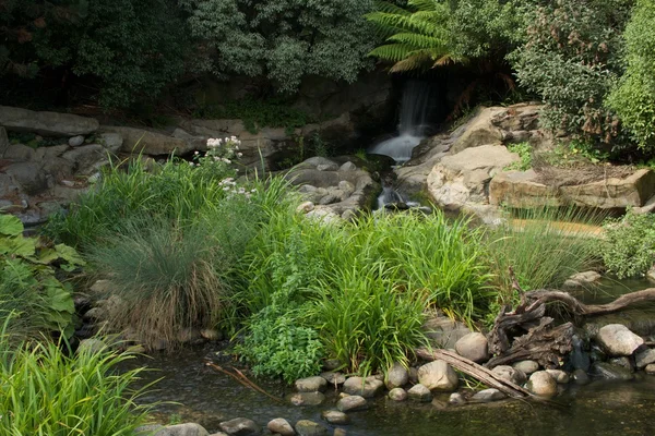 Cascada borrosa y lecho rocoso bajo el sol — Foto de Stock