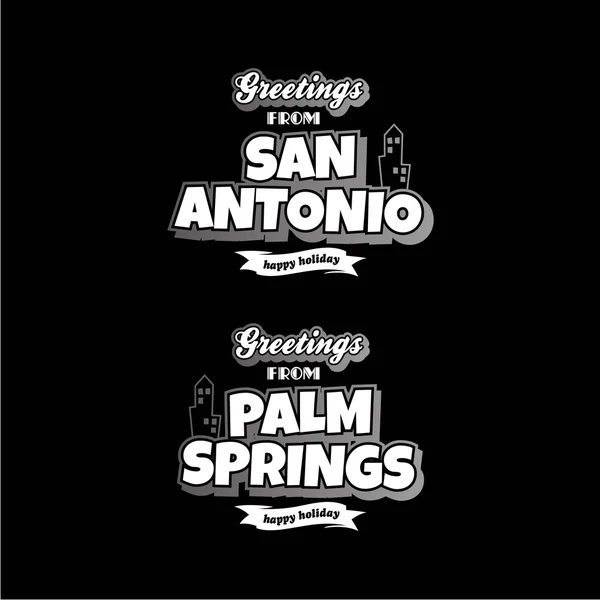 San Antonio and Palm Springs greetings set — Stock Vector