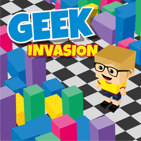 Geek invasione video gioco — Vettoriale Stock