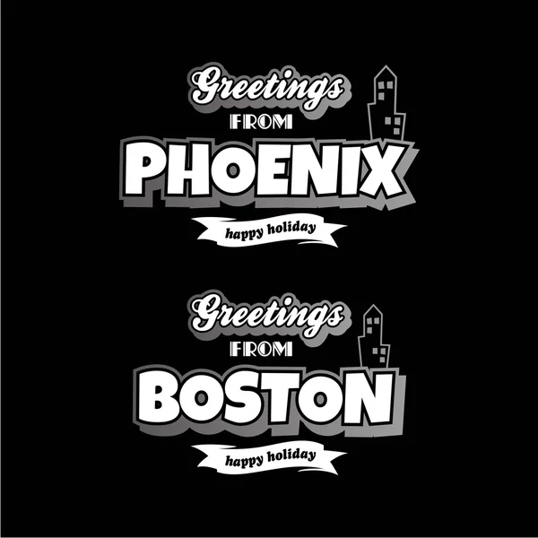 Набор праздничных поздравлений от Бостона и Феникса — стоковый вектор