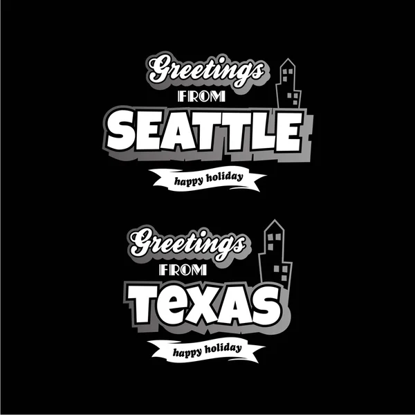 Seattle ve Texas tatil tebrik ayarla — Stok Vektör