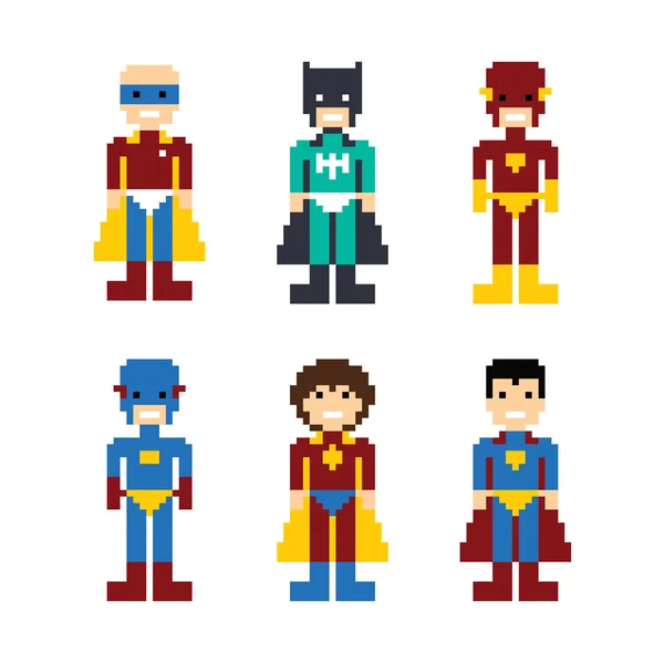 Pixel pessoas super herói avatar conjunto —  Vetores de Stock