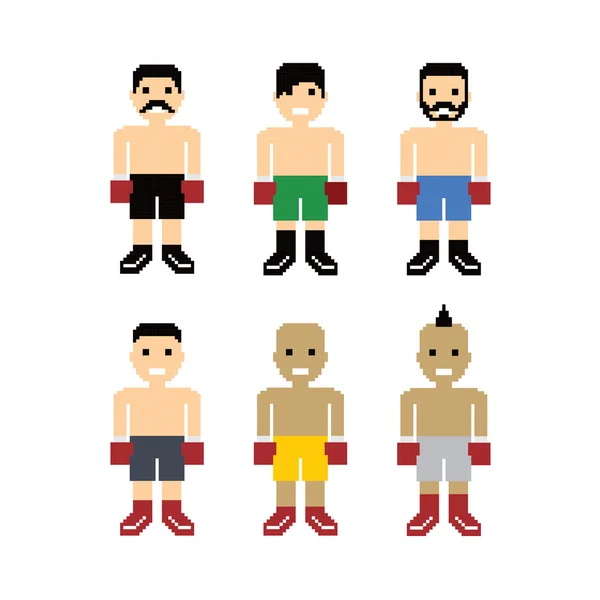 Pixel people boxer avatar set — Stock Vector