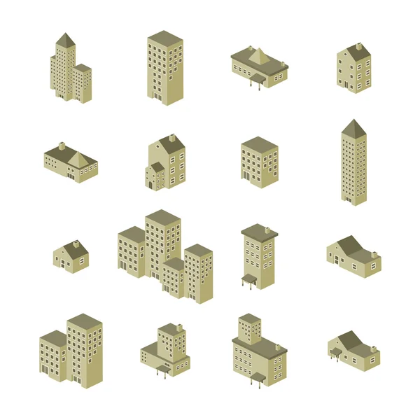 Isometrische Gebäude gesetzt — Stockvektor
