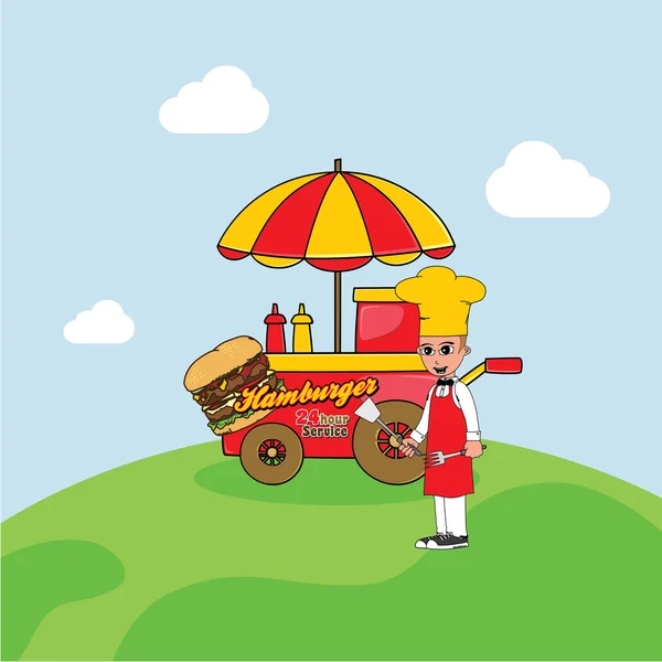 Tema de dibujos animados vendedor carrito de comida — Archivo Imágenes Vectoriales