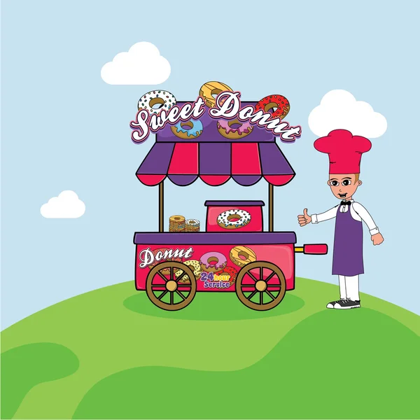 Food cart vendor cartoon theme — Stock Vector