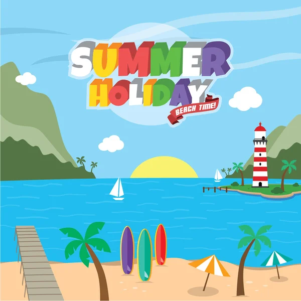 Sommar semester retro tecknad tema — Stock vektor