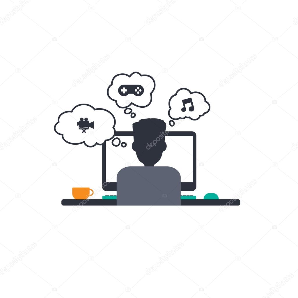 Widok Człowieka W Pracy Z Tyłu Grafika Wektorowa