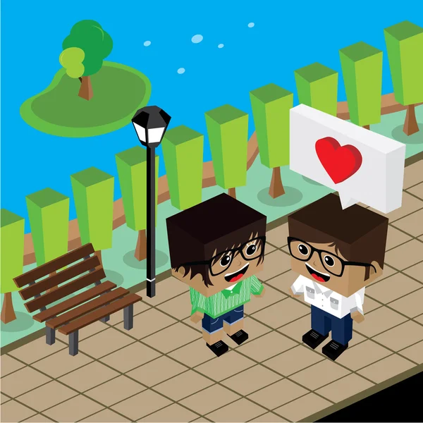 Cartoon paar chatten in park — Stockvector