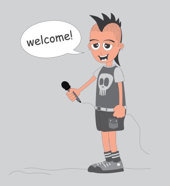 adam mikrofon karikatür balon hoş geldiniz 