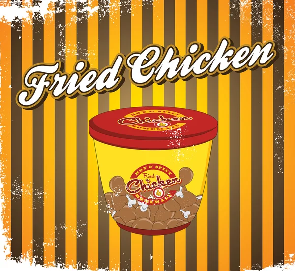 Fried chicken in bucket lable — Stock Vector