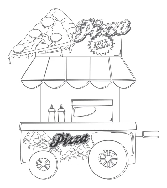 Vendedor comida móvel cabine pizza — Vetor de Stock