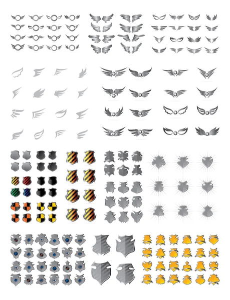 Wings and shields collection set – stockvektor