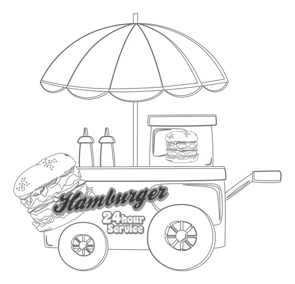 Comida del vendedor hamburguesa cabina móvil — Vector de stock