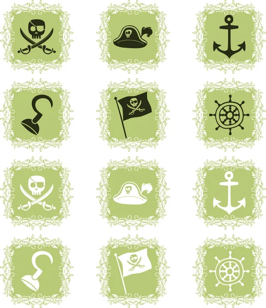 Pirat ikoner set — Stock vektor
