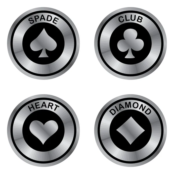 Poker stříbrné kovové tlačítka — Stockový vektor