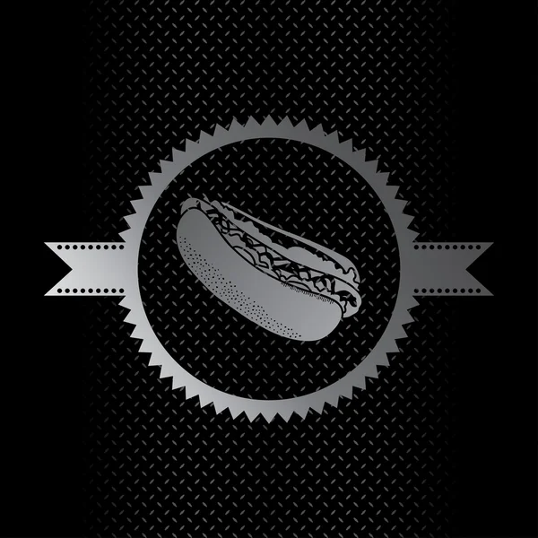 Hot dog étiquette métal thème — Image vectorielle