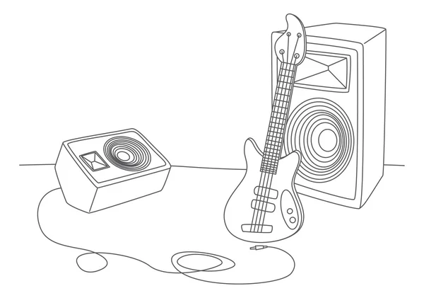 Studio de musique avec guitare basse — Image vectorielle