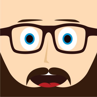 Geek bıyıklı adam çizgi film karakteri