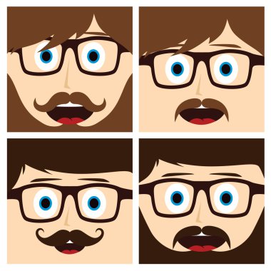 Geek bıyıklı adam çizgi film karakteri