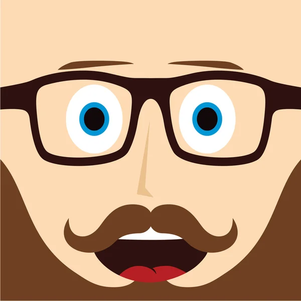 Geek bigode cara desenho animado personagem —  Vetores de Stock