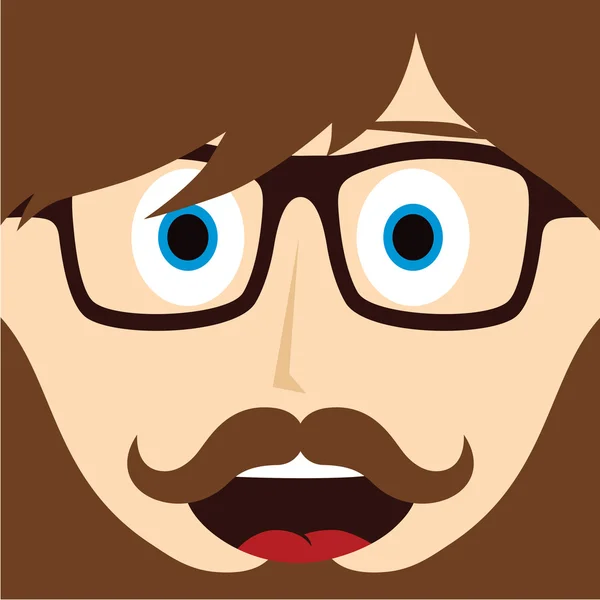 Geek mustache guy cartoon character — Stock Vector