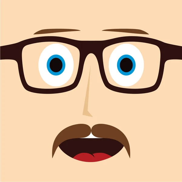 Geek mustache guy cartoon character — Stock Vector