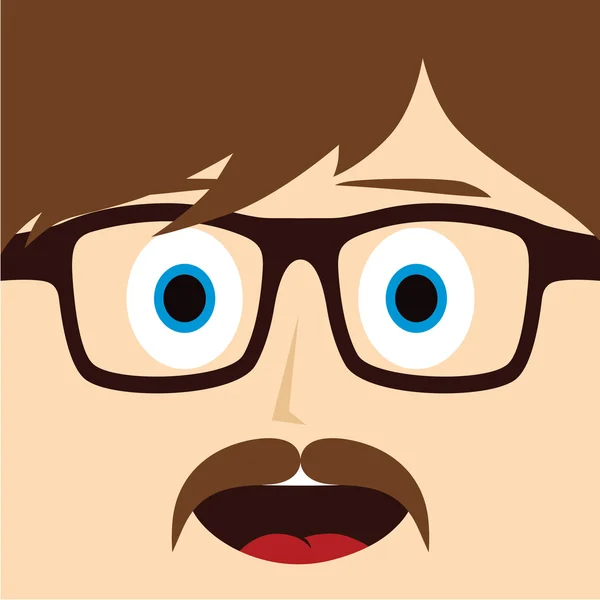 Geek mustache guy cartoon character — Stock Vector