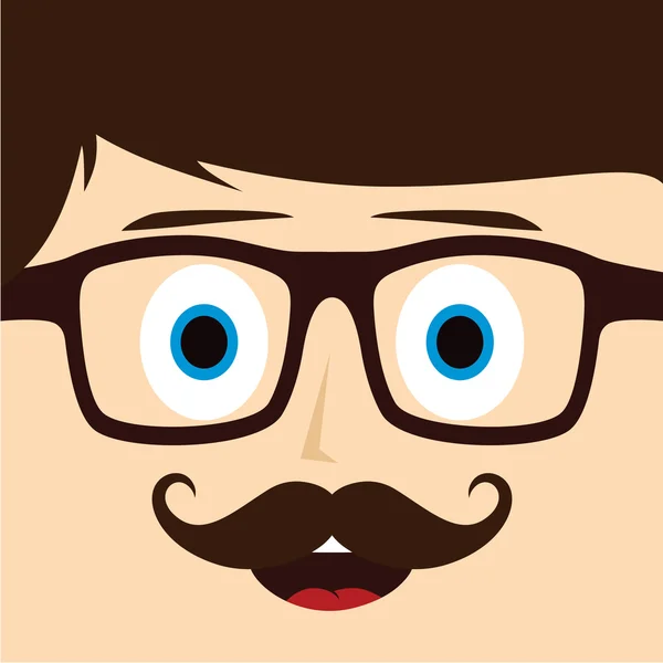 Geek moustache gars personnage de dessin animé — Image vectorielle