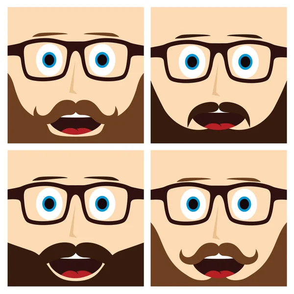 Geek bigode cara desenho animado personagem — Vetor de Stock