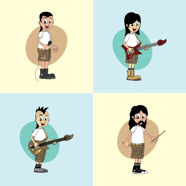 Male cartoon characters band guitar — Stock Vector