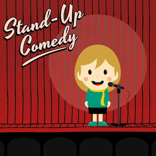 Female stand up comedian cartoon — Stock Vector