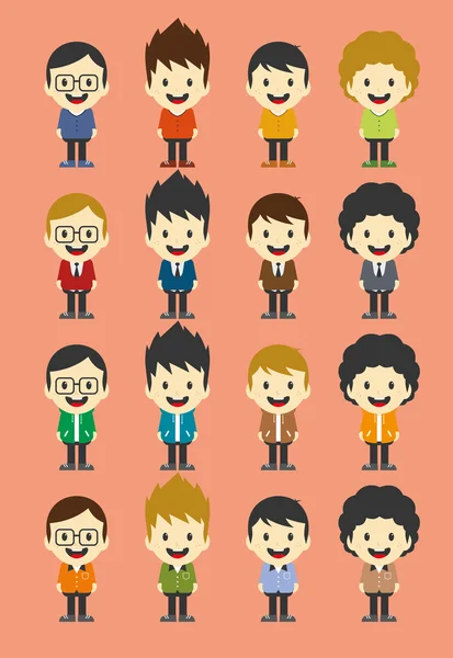 Juego de personajes de dibujos animados Boy — Vector de stock