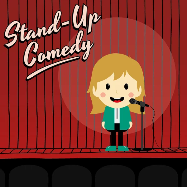 Donna stand up comico cartone animato — Vettoriale Stock