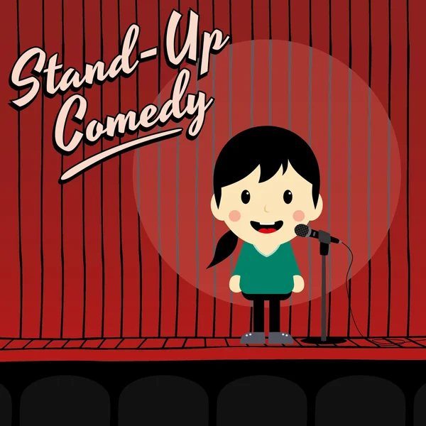 Donna stand up comico cartone animato — Vettoriale Stock