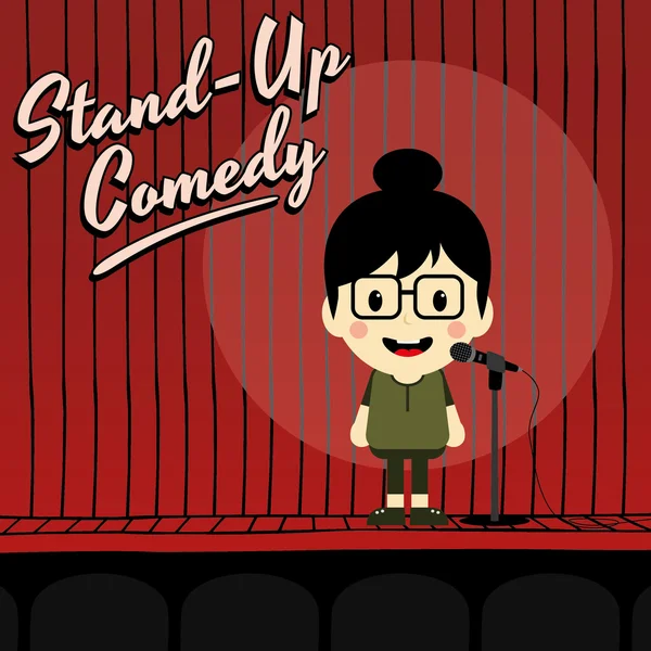 Mujer de pie comediante de dibujos animados — Vector de stock