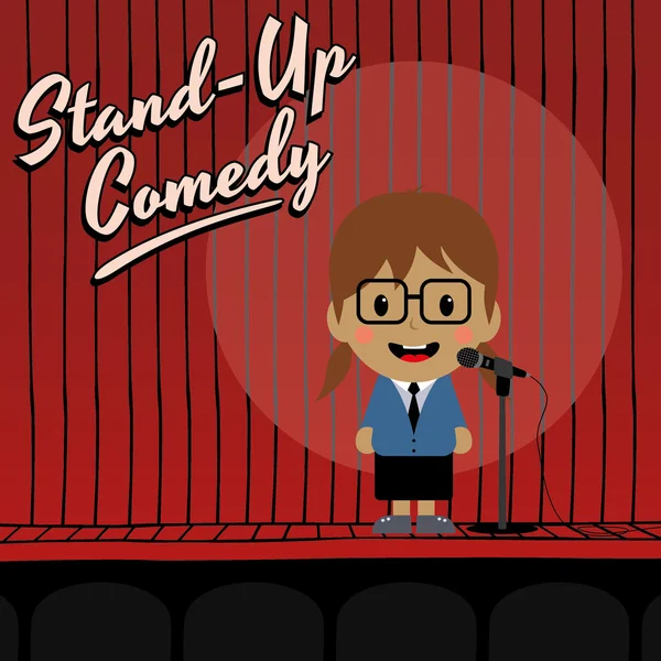 Vrouwelijke stand-up komiek-tekenfilm — Stockvector