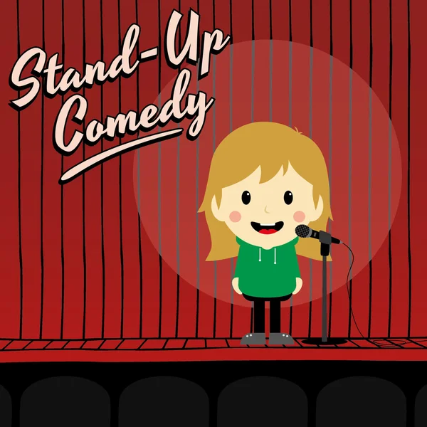 Donna stand up comico cartone animato — Vettoriale Stock