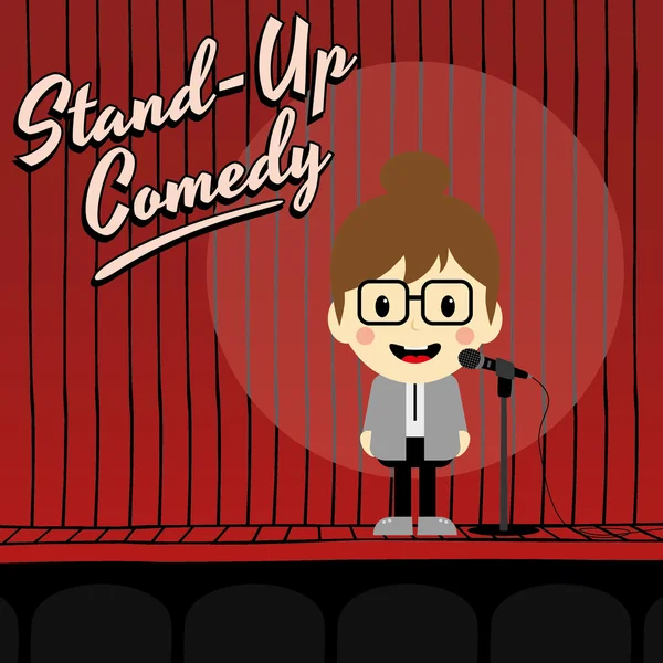 Female stand up comedian cartoon — Stock Vector