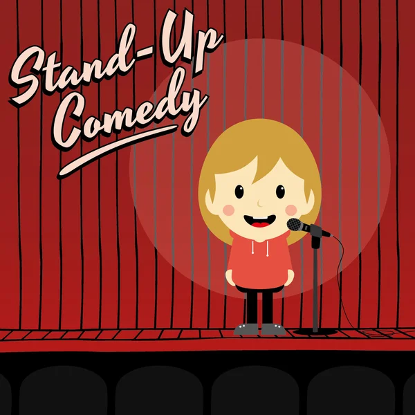 Feminino stand up comediante desenho animado —  Vetores de Stock