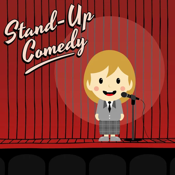 Donna stand up comico cartone animato — Vettoriale Stock