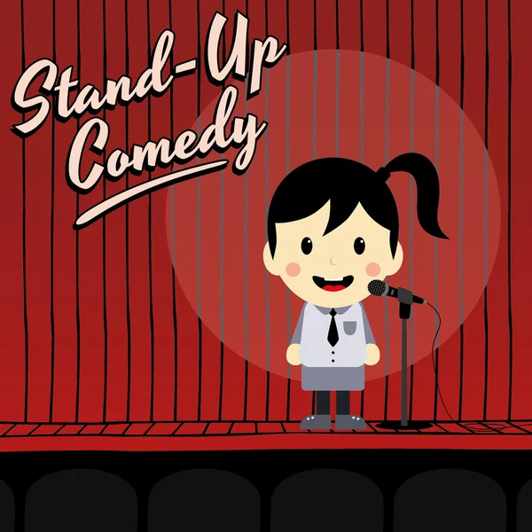 Mujer de pie comediante de dibujos animados — Vector de stock